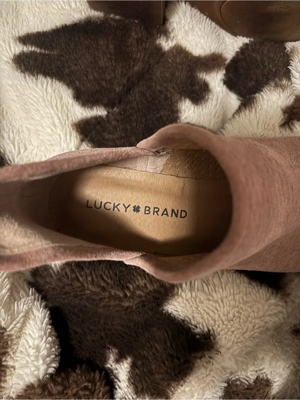 Lucky Brand Mauve-Pink Suede Cutout Ankle Booties